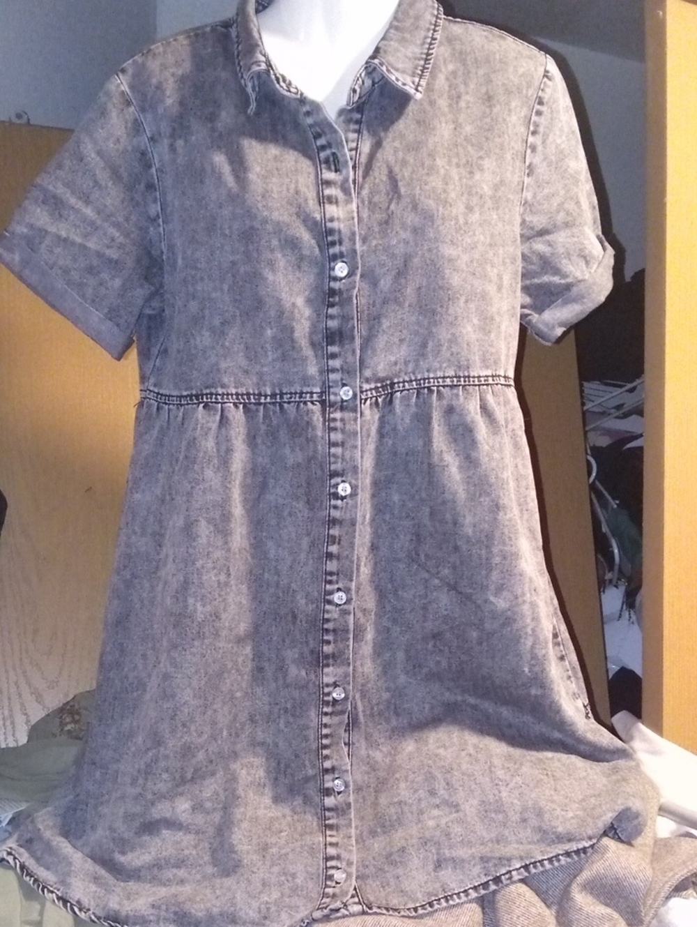 Girls' Washed Black Denim Button-Front Dress